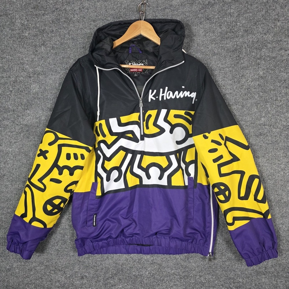 Members Only x Keith Haring Jacket Small Crowd Surfing Art Windbreaker 1/4 Zip - Picture 2 of 10
